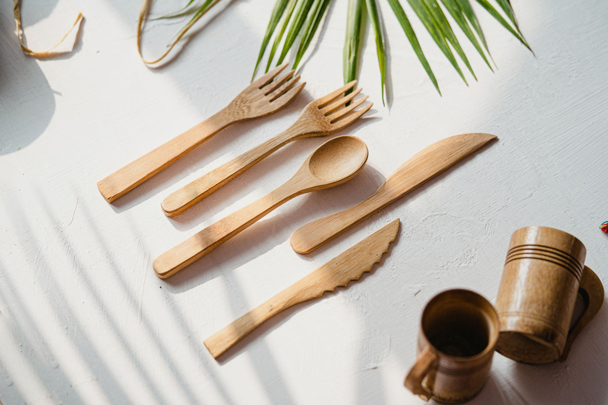Pre Rolled Napkin and Bamboo Cutlery Set - 50 Pack Bamboo Utensils Wooden Cutlery 50 Pre Rolled Napkin and Bamboo Cutlery Set - 50 Pack Bamboo Utensils Wooden Cutlery 50