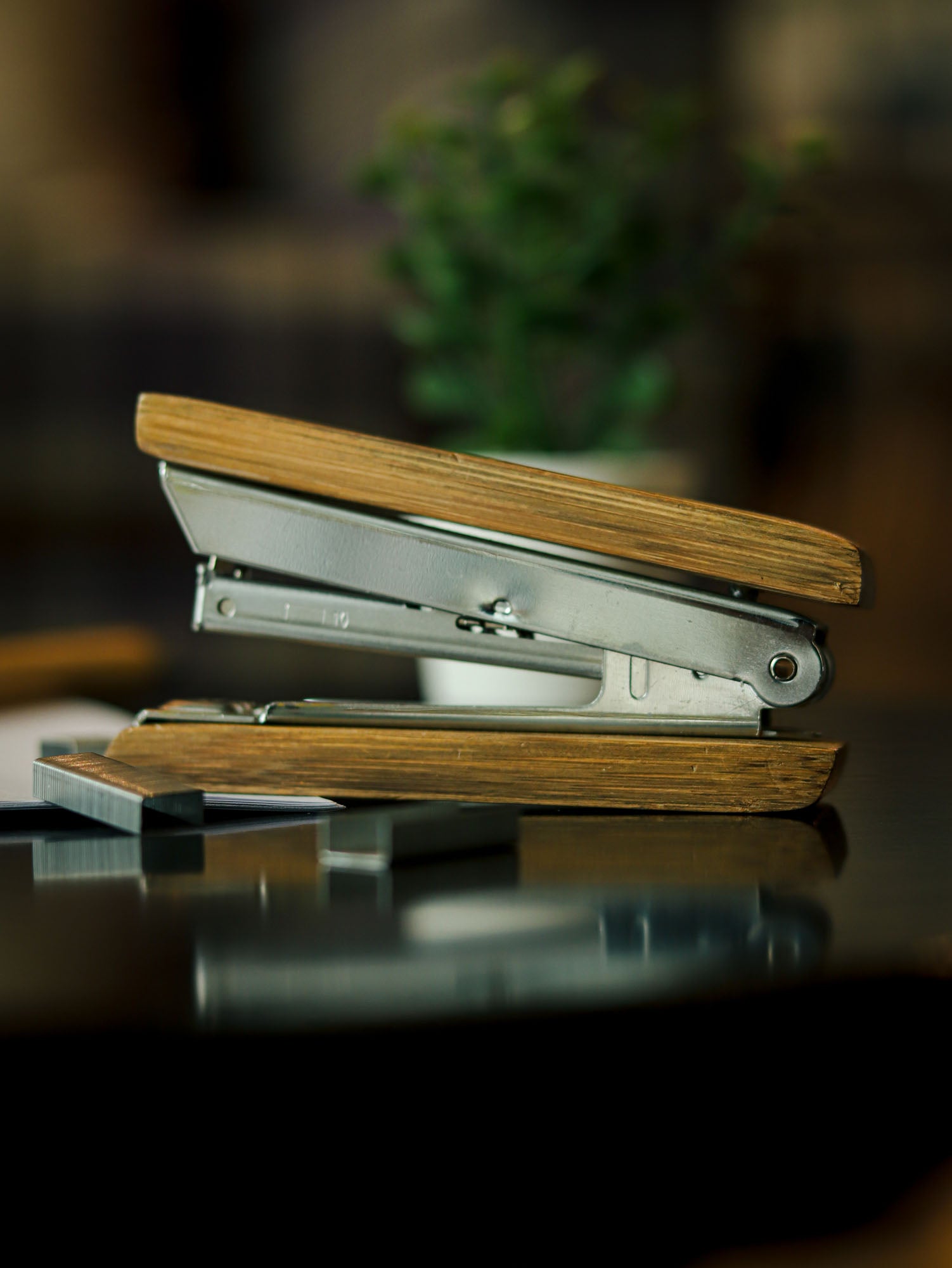 Treated bamboo stapler for personal use or stationery hampers