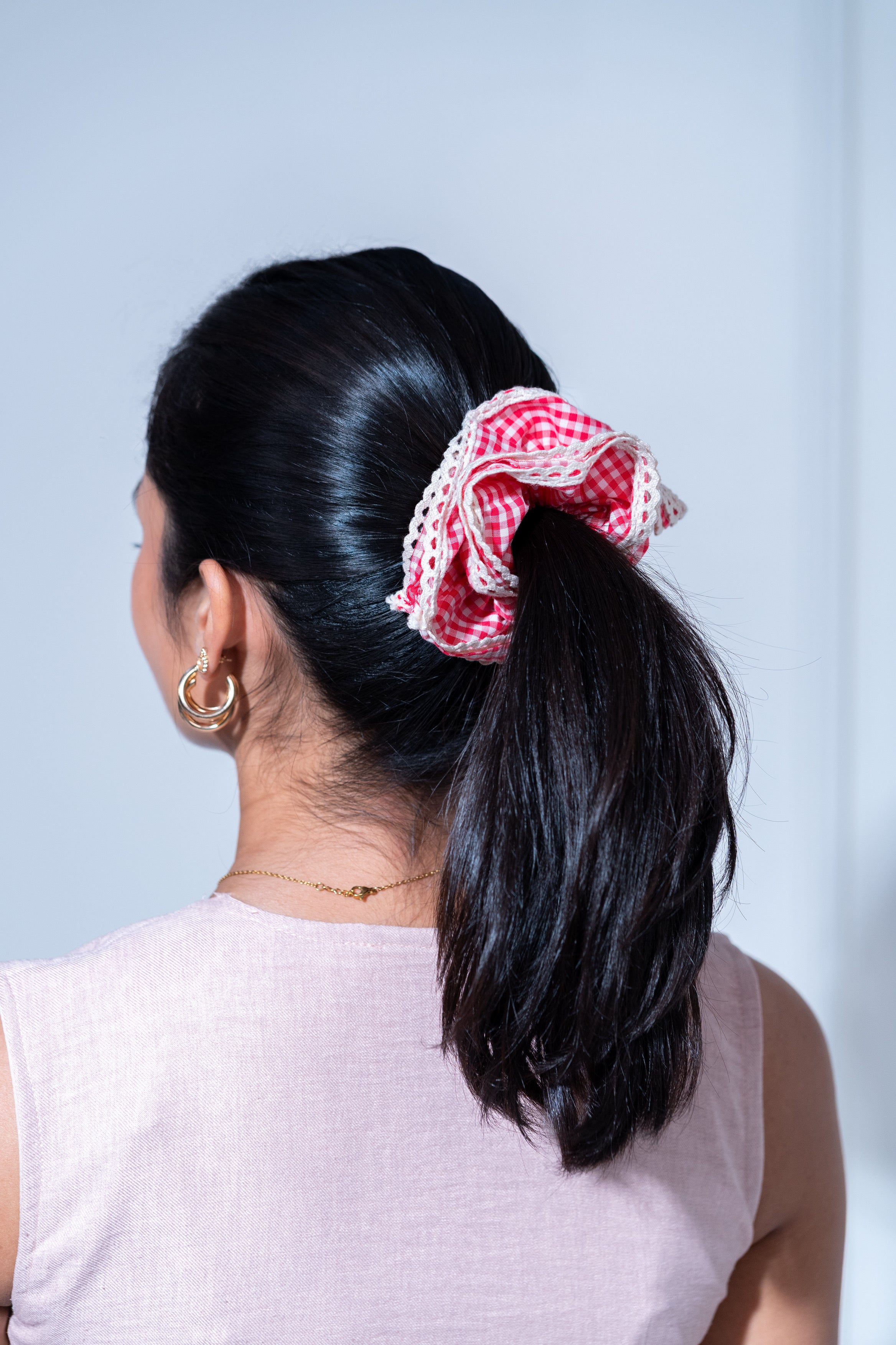 Gingham Print Scrunchy